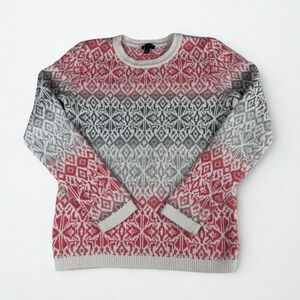 Talbots Fair Isle Sweater Womens S Pink Grey Lambswool Blend Crew Neck Nordic